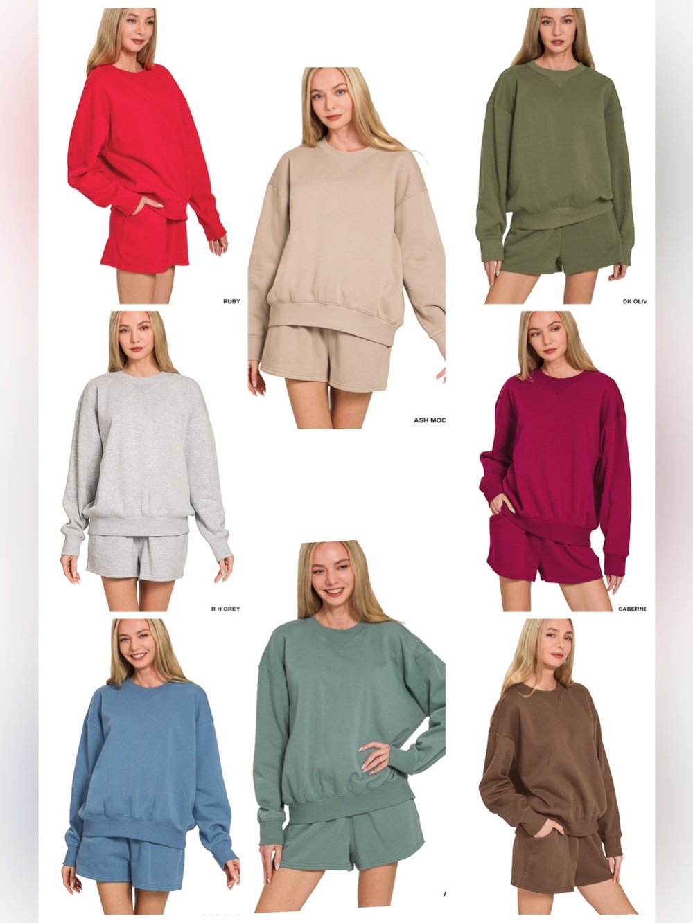 Zenana Oversized Fleece Sweatshirt and Shorts Set- Multiple Colors